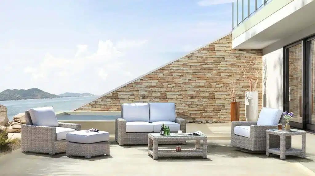 Outdoor patio furniture beside a pool