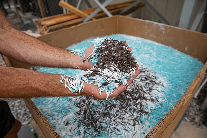 Recycled poly material being reused