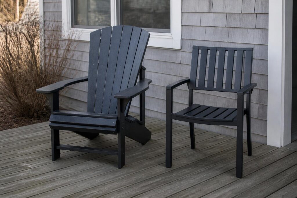 Adirondack chair and cafe chair on an outdoor patio