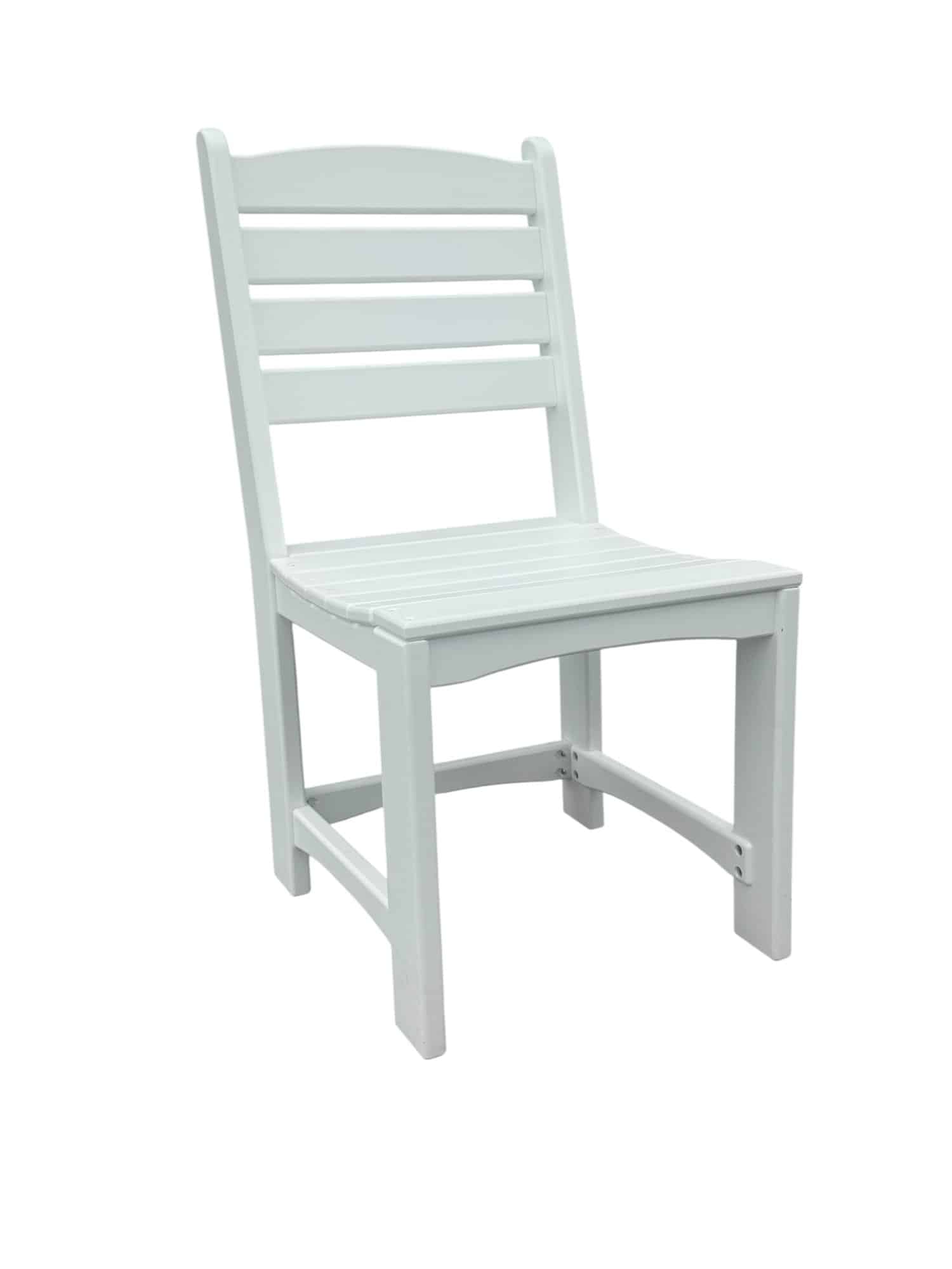 White armless plastic patio dining chair