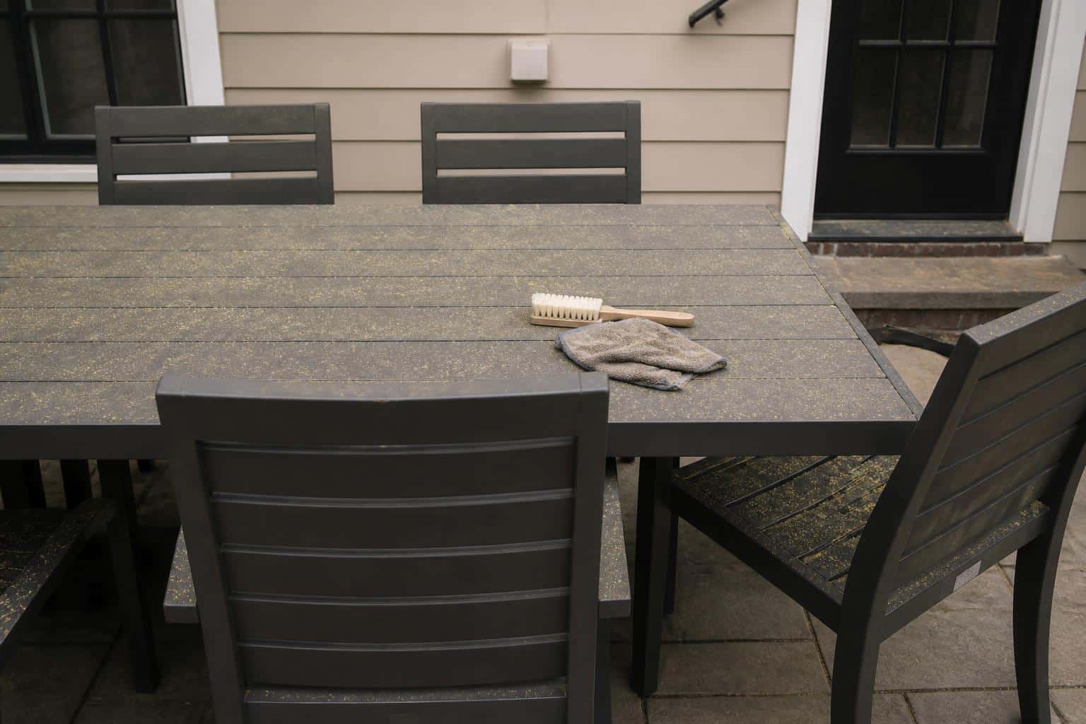 Patio chairs with pollen dust ready for dry cleaning
