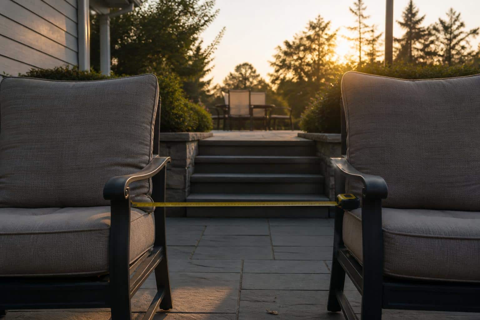 Tape measure between two chair seats