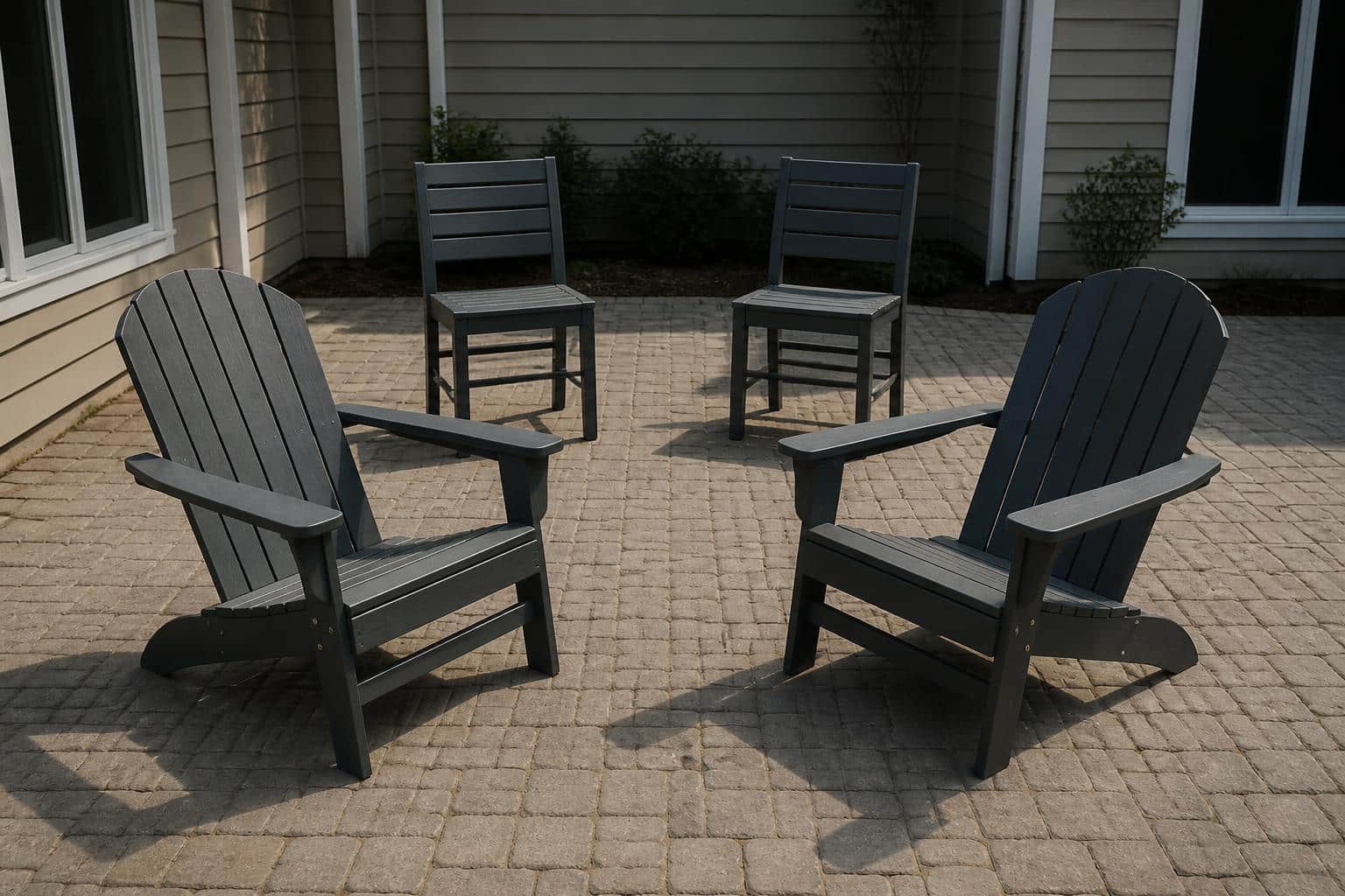 Adirondack and cafe chairs arranged for conversation