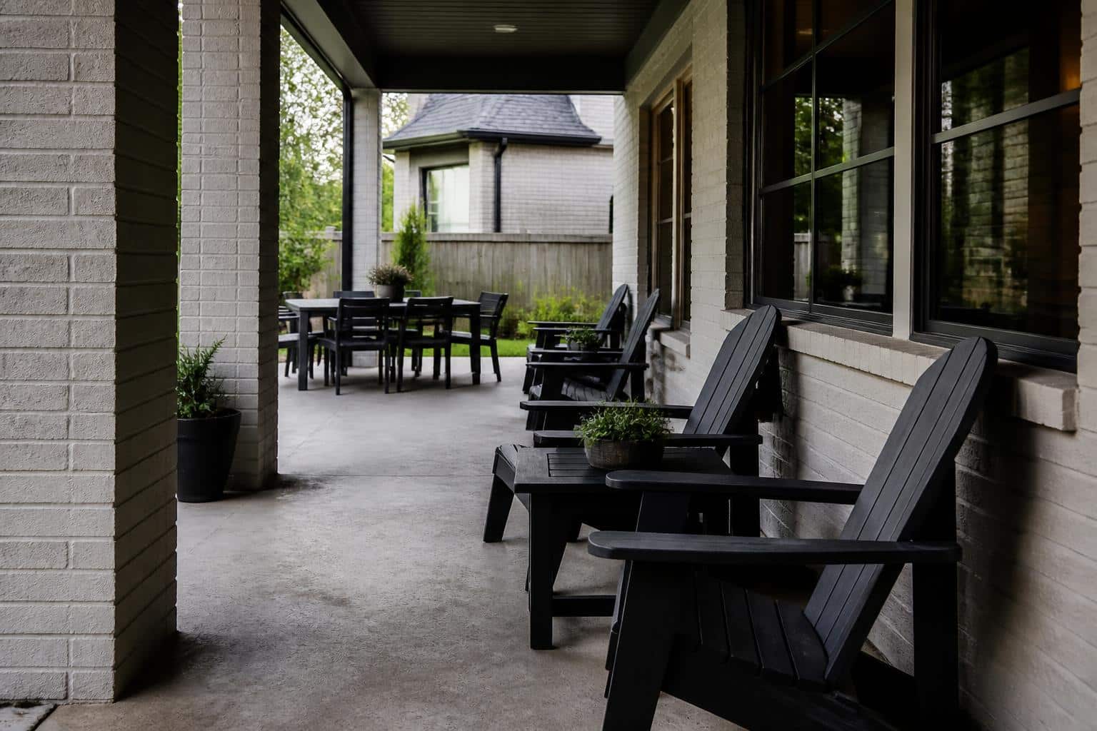 Patio seating layout with open walkway and nearby tables