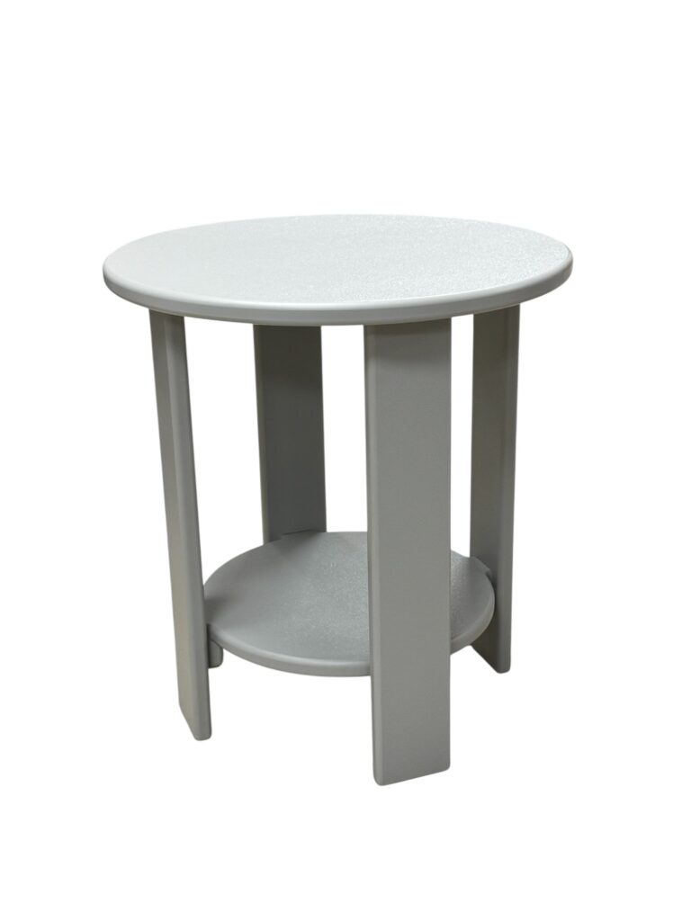 Round dove gray plastic outdoor side table