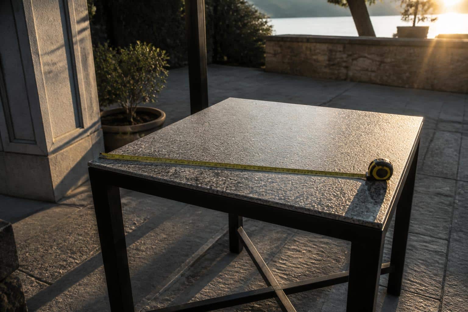 Tape measure across a square table top
