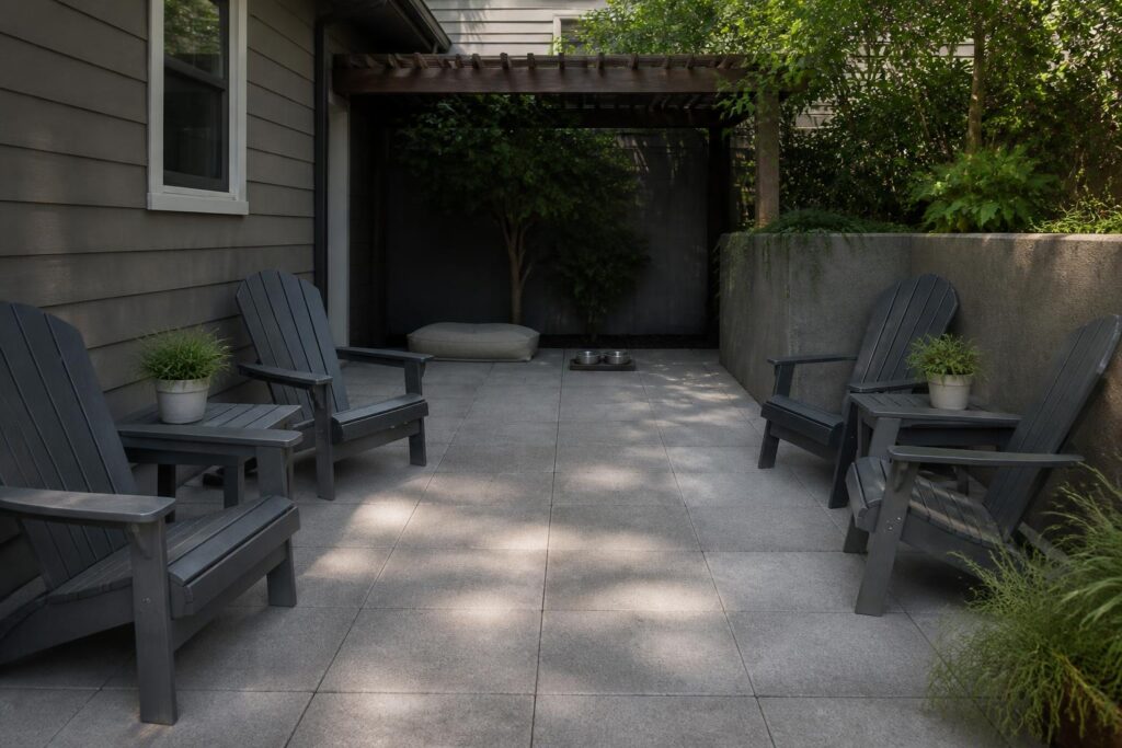 Pet-friendly patio layout with clear walking space