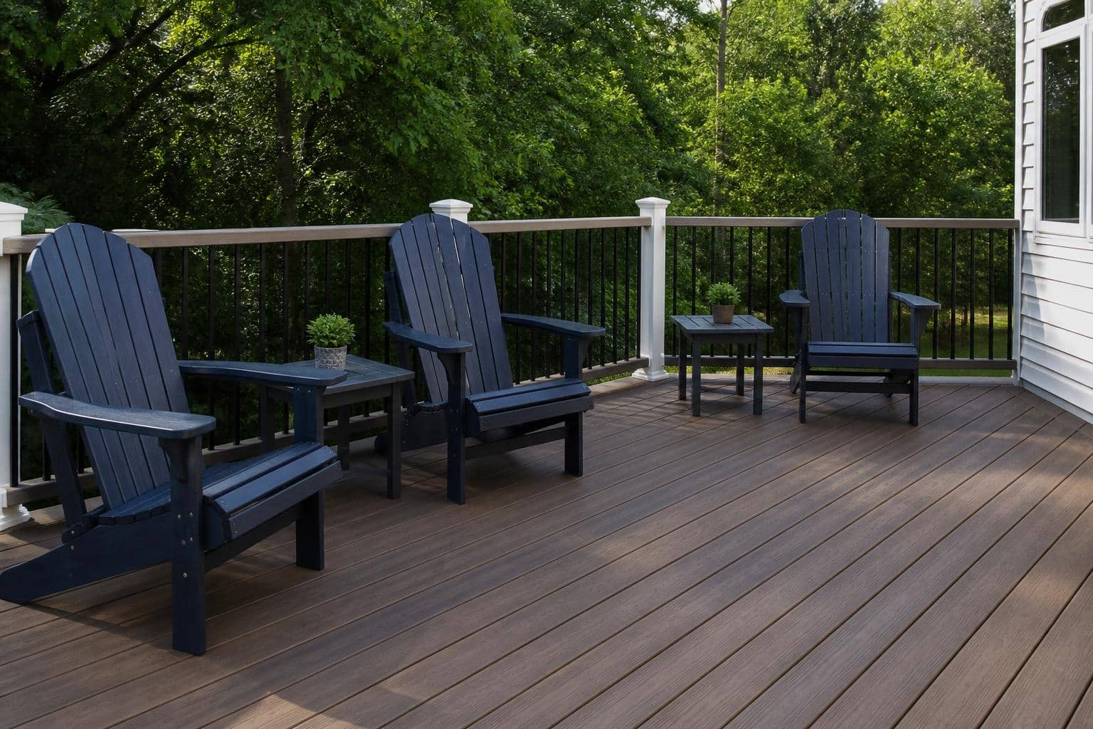 Outdoor seating grouped neatly on a composite deck