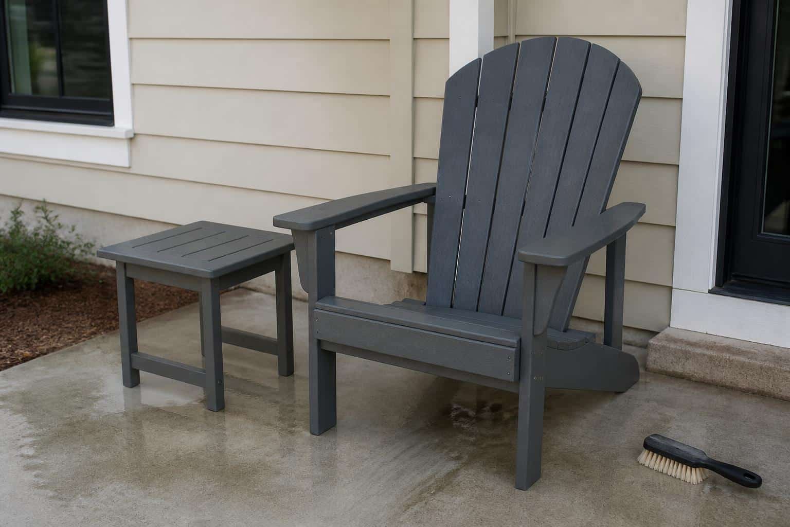 Adirondack chair and table on a freshly cleaned patio