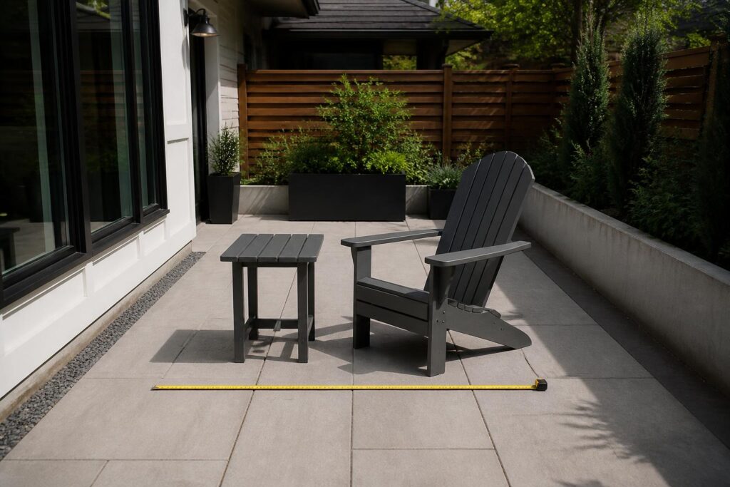 Outdoor patio layout with chairs and table