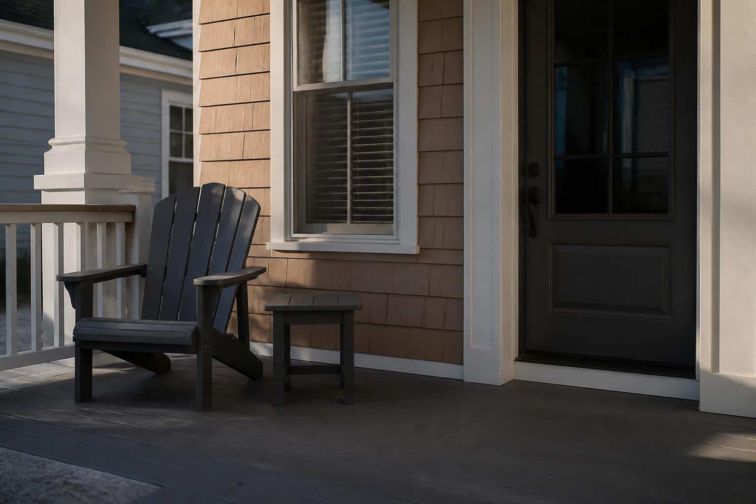 Adirondack chair with end table on a porch