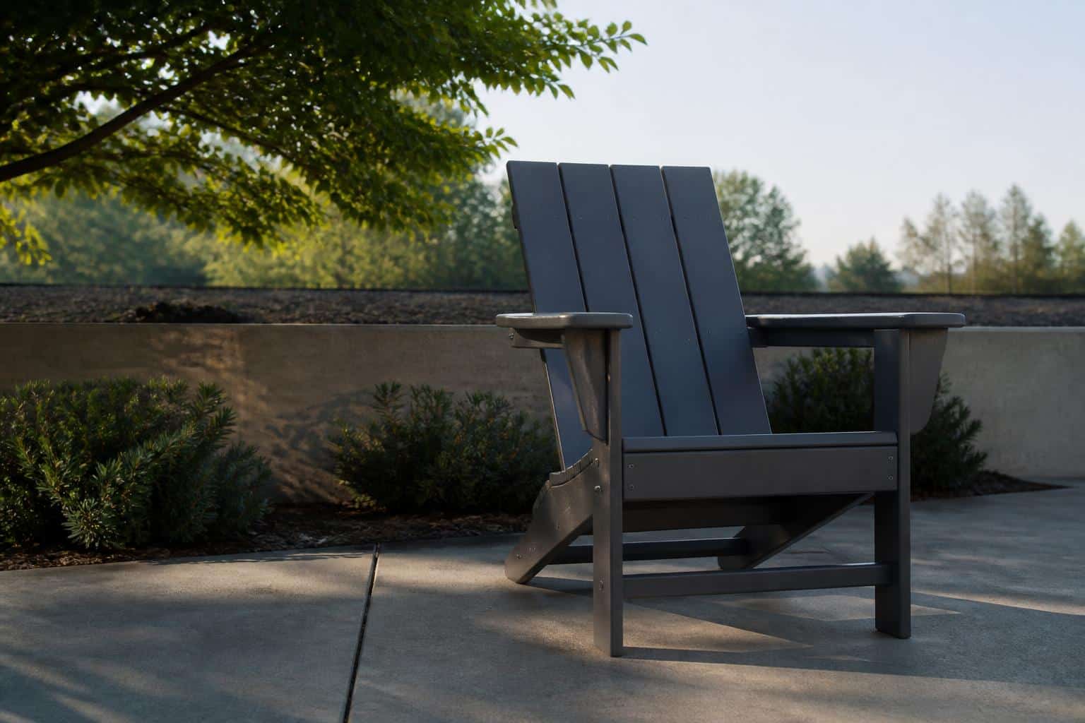 Finished outdoor chair made of plastic lumber in daylight