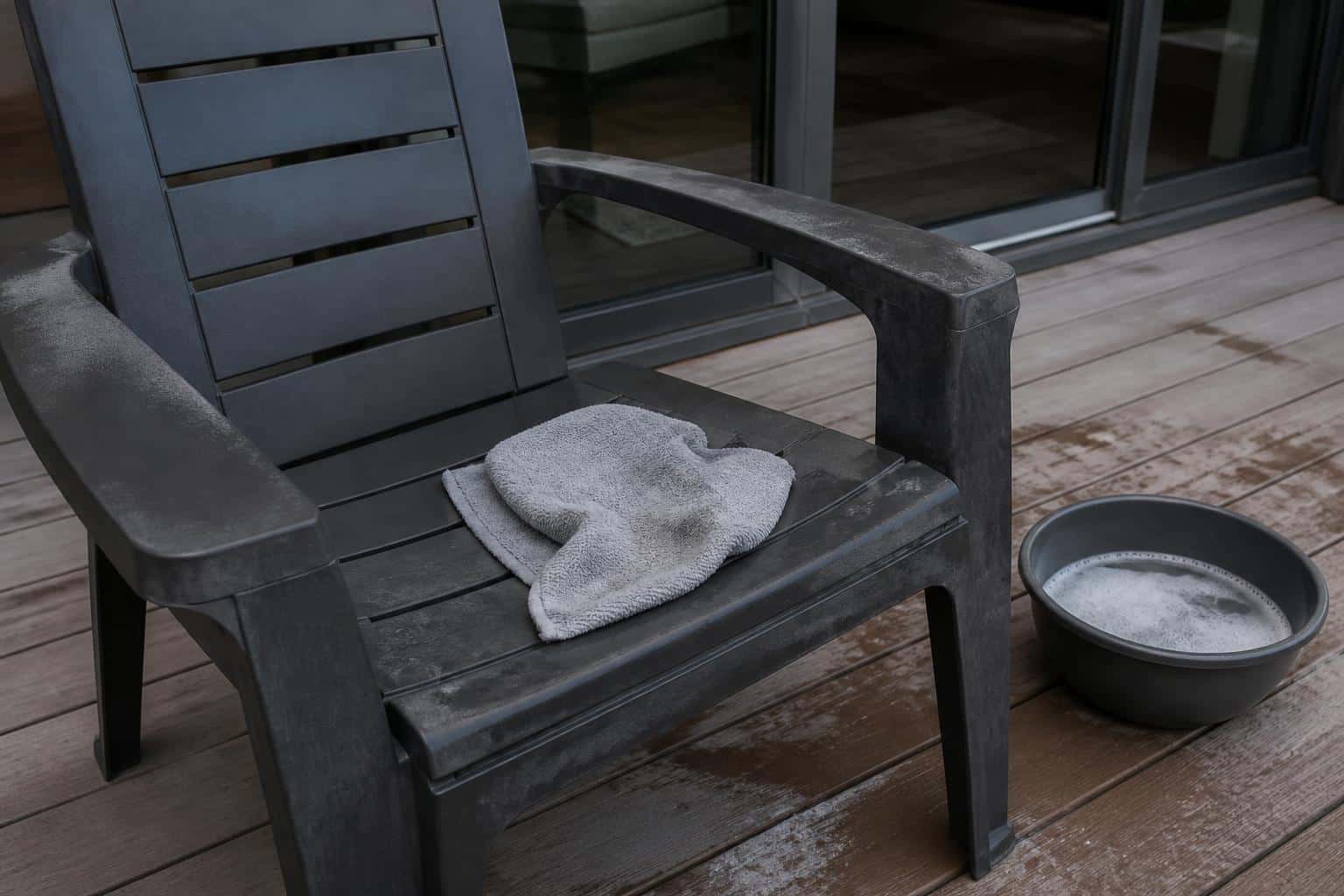 Wiping sunscreen residue from a patio chair arm