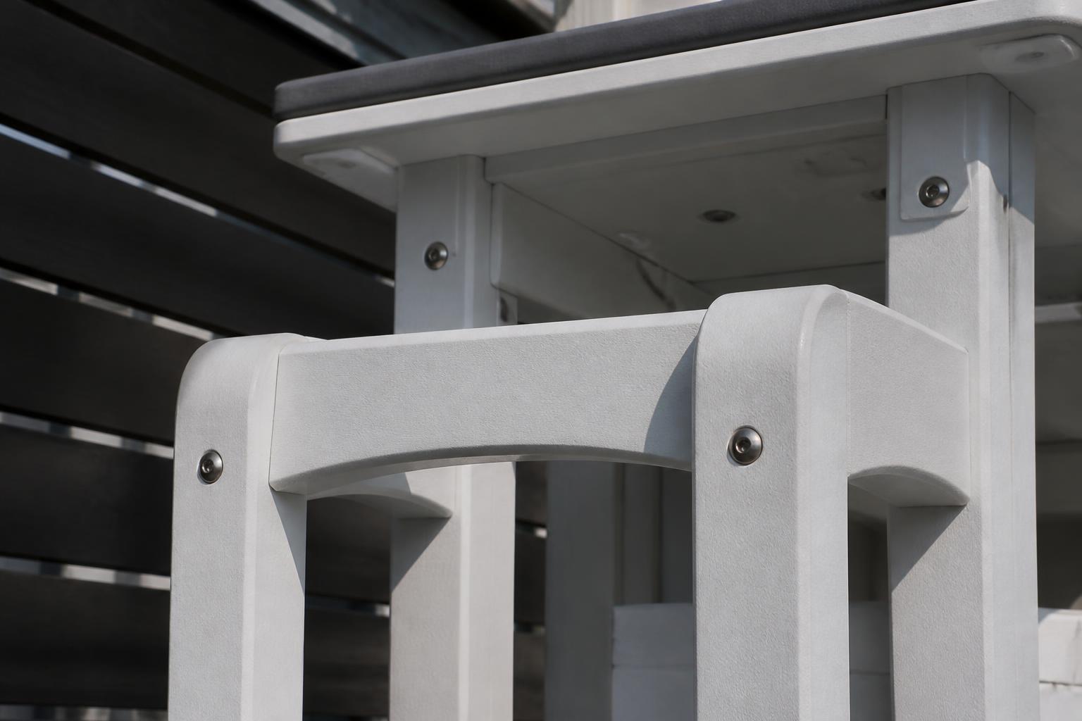 Stainless steel fasteners on a Marine Grade Polymer outdoor stool