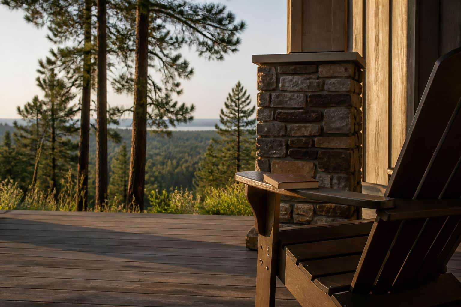 Wide flat armrest of an adirondack chair with a book resting on it
