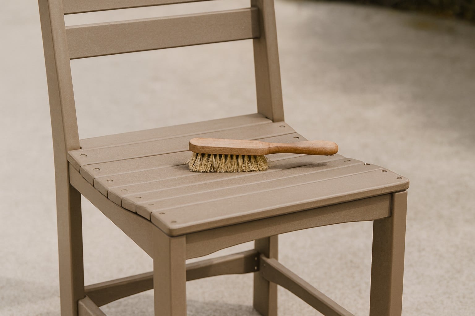 Mocha Armless Cafe Chair inspection and cleaning detail with a soft brush
